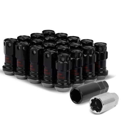 M12 x 1.5 Aluminum Lug Nuts with Locks 16pc Set - Black