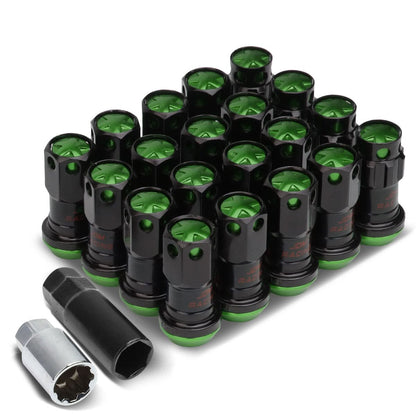M12 x 1.5 Aluminum Lug Nuts Set Lock Nut Style 16pcs Black Green