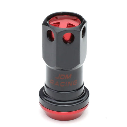 M12 x 1.5 Aluminum Lug Nuts 45mm Closed End Lock Style 16pc Black Red