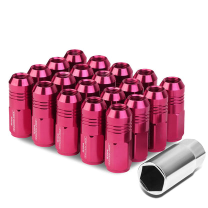 M12 x 1.5 Extended Closed End Lug Nuts 50mm Pink Aluminum 20pc Set