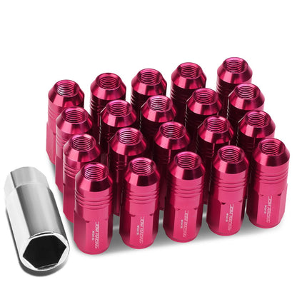 M12 x 1.5 Extended Closed End Lug Nuts 50mm Pink Aluminum 20pc Set