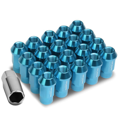M12x1.25 Aluminum Lug Nuts - Acorn Knurled Extended 20pc Light Blue