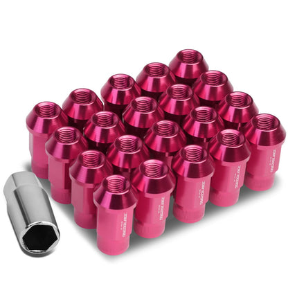 M12x1.25 Aluminum Lug Nuts - 44mm Extended Acorn Knurled - Pink 20pc