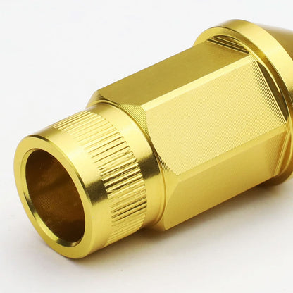 M12x1.5 Aluminum Lug Nuts - Acorn Knurled Extended Open End 20pc Gold
