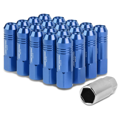 M12 x 1.5 Extended Rib Shank Lug Nuts 60mm Blue Aluminum 20pc Set