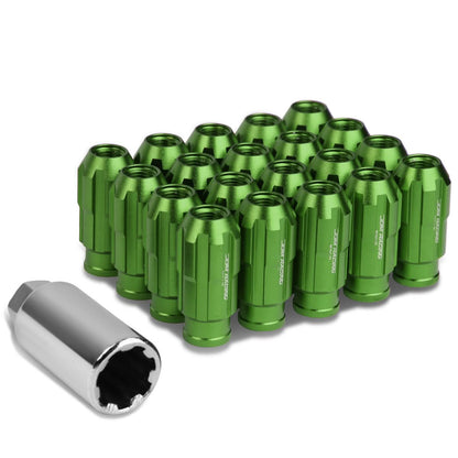 M12 x 1.25 Spline Lug Nuts Extended Open End Green Aluminum 20pc