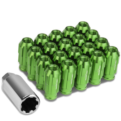 M12 x 1.25 Spline Lug Nuts Extended Open End Green Aluminum 20pc