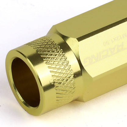 M12x1.5 Aluminum Lug Nuts 50mm Acorn Knurled Extended Open End 20pc Gold