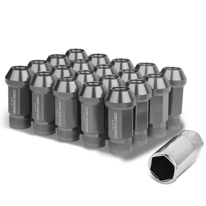 M12X1.5 Aluminum Lug Nuts - 50mm Extended Acorn Knurled 20pc Gun Metal