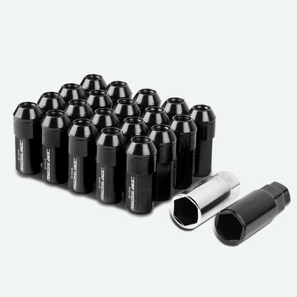 M12 x 1.25 Aluminum Lug Nuts 20pc Set Extended Black Acorn