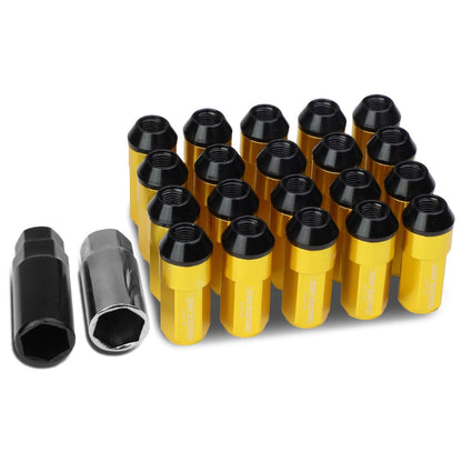 M12 x 1.25 Extended Steel Acorn Lug Nuts with Aluminum Cover - Gold