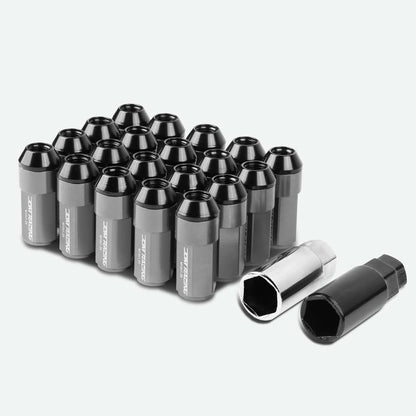 M12 x 1.25 Extended Steel Acorn Lug Nuts w/ Aluminum Cover Gun Metal 20pc