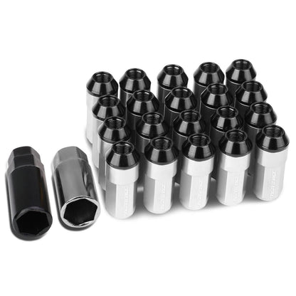 M12 X 1.25 Extended Aluminum Lug Nuts 20pc Set - Silver