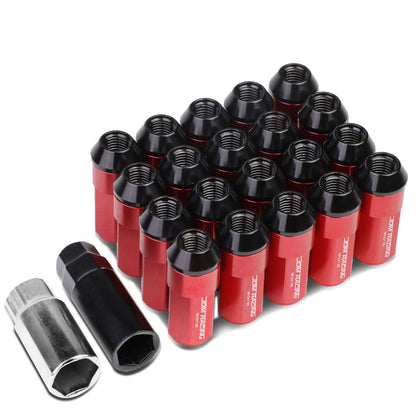M12 x 1.5 Extended Aluminum Steel Acorn Lug Nuts 20pc Red