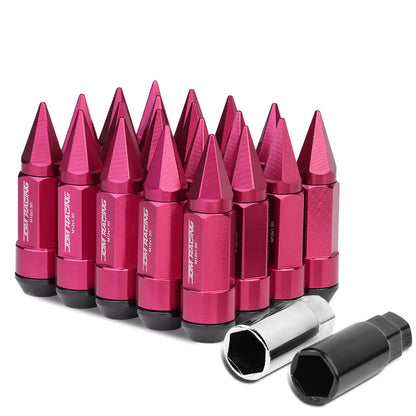 M12 x 1.5 Extended Aluminum Lug Nuts with Removable Spike 20pc Pink