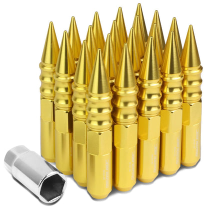 M12 x 1.5 60mm Extended Spike Lug Nuts 20pc Set Aluminum Gold