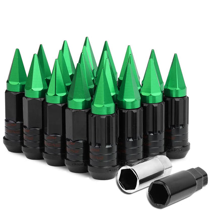 Steel Lug Nuts M12x1.5 Extended Grooved Shank Green Spike 16+4 Lock