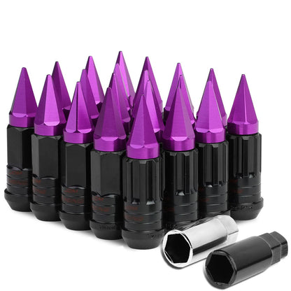 Steel Lug Nuts M12x1.5 45-75mm Extended Grooved Purple Spike 20pc