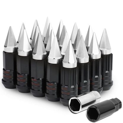 M12 x 1.5 Extended Steel Lug Nuts w/ Removable Spike End 16pcs + 4 Locks