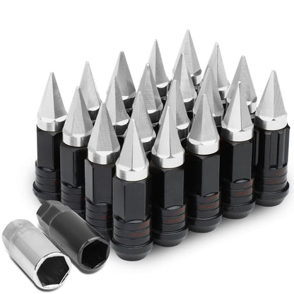M12 x 1.5 Extended Steel Lug Nuts w/ Removable Spike End 16pcs + 4 Locks