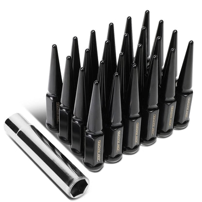 M14 x 1.5 Spike Lug Nuts 23mm OD 112mm Tall Black Steel 24 Pack
