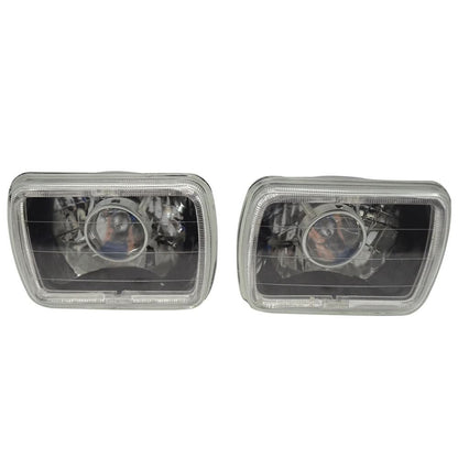 Universal 7x6 Square Projector White Halo Front Headlight Lamp H4 Bulb