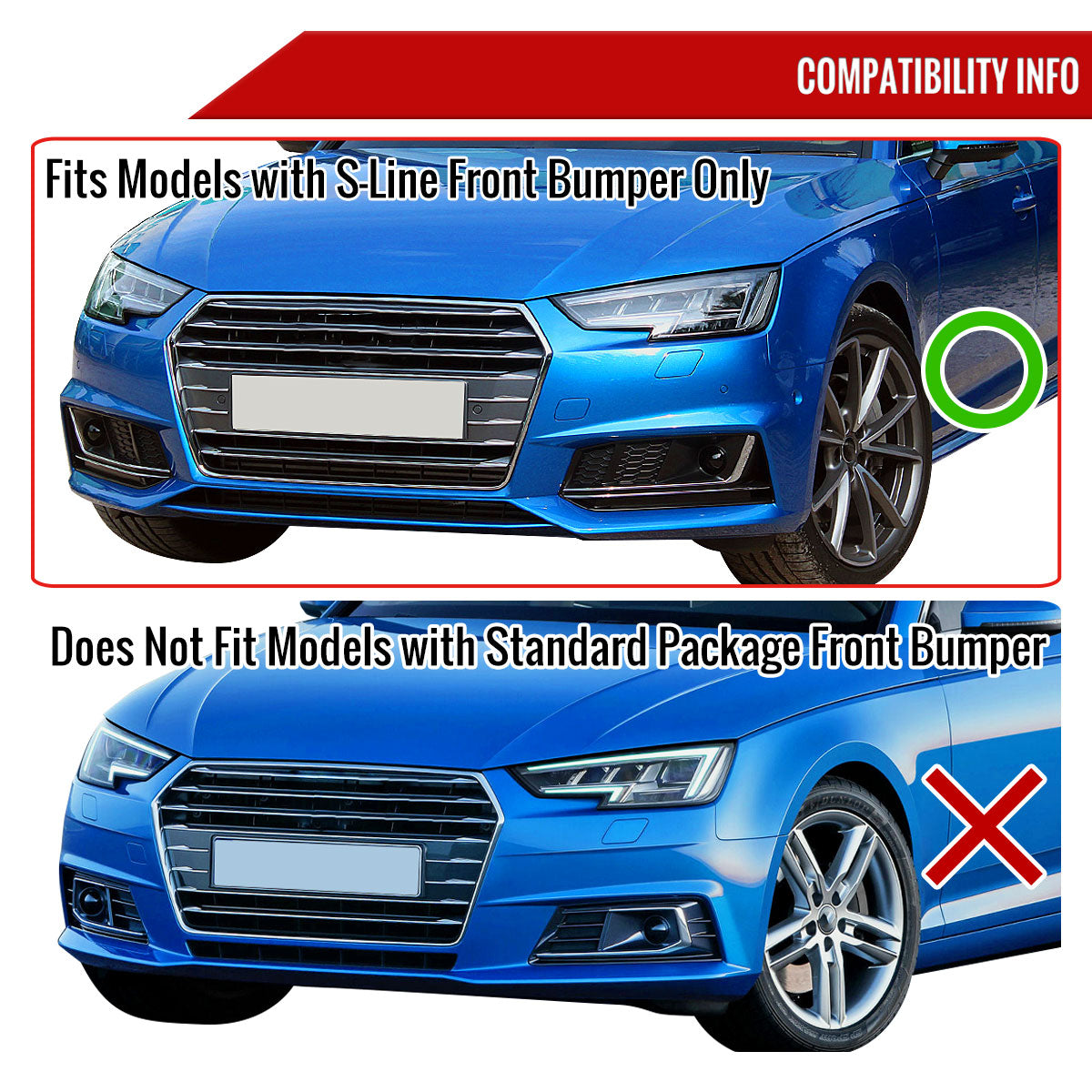 2017-2018 Audi A4/S4 Glossy Black 3PC Front Bumper Lip Splitter Kit