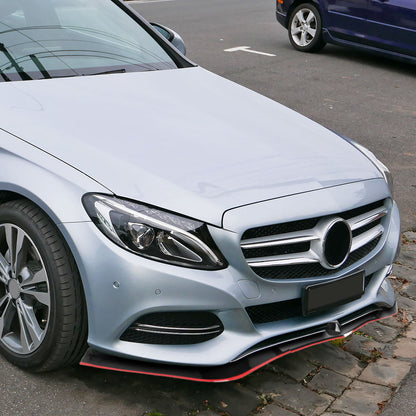 2012-2014 Mercedes Benz W204  C ClassGlossy Black/Red Trim 3PC Front Bumper Lip Splitter Kit