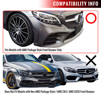 2019-2021 Mercedes Benz W205 C Class Glossy Black/Red Trim 3PC Front Bumper Lip Splitter Kit