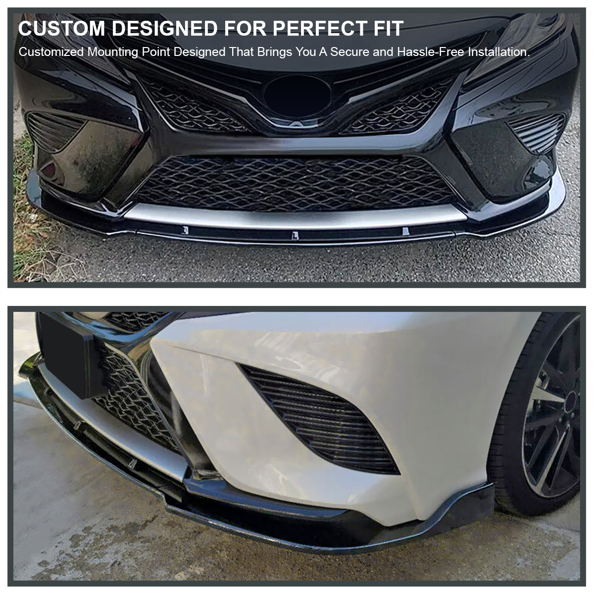 2018-2020 Toyota Camry SE/XSE/LE/XLE Glossy Black 3PC Bumper Lip