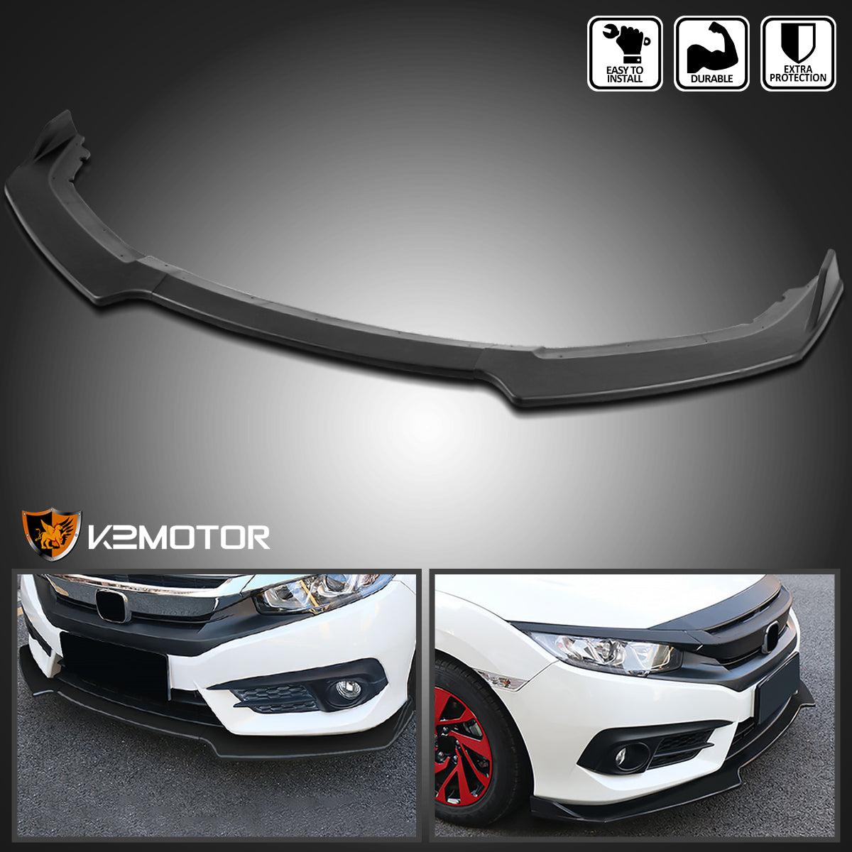 2016-2018 Honda Civic Sedan Matte Black Polypropylene 3PC Bumper Lip