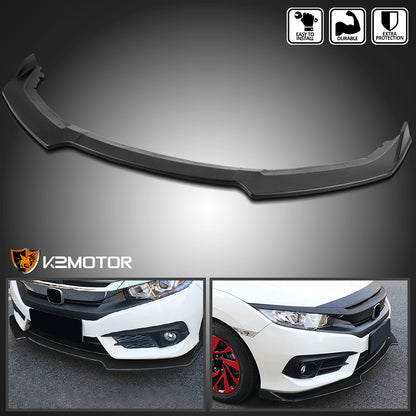 2016-2018 Honda Civic Sedan Matte Black Polypropylene 3PC Bumper Lip