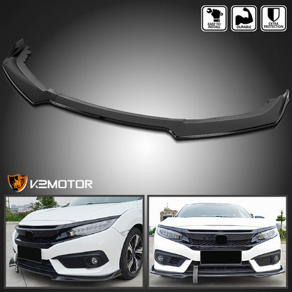 2016-2018 Honda Civic Sedan Glossy Black Polypropylene 3PC Bumper Lip