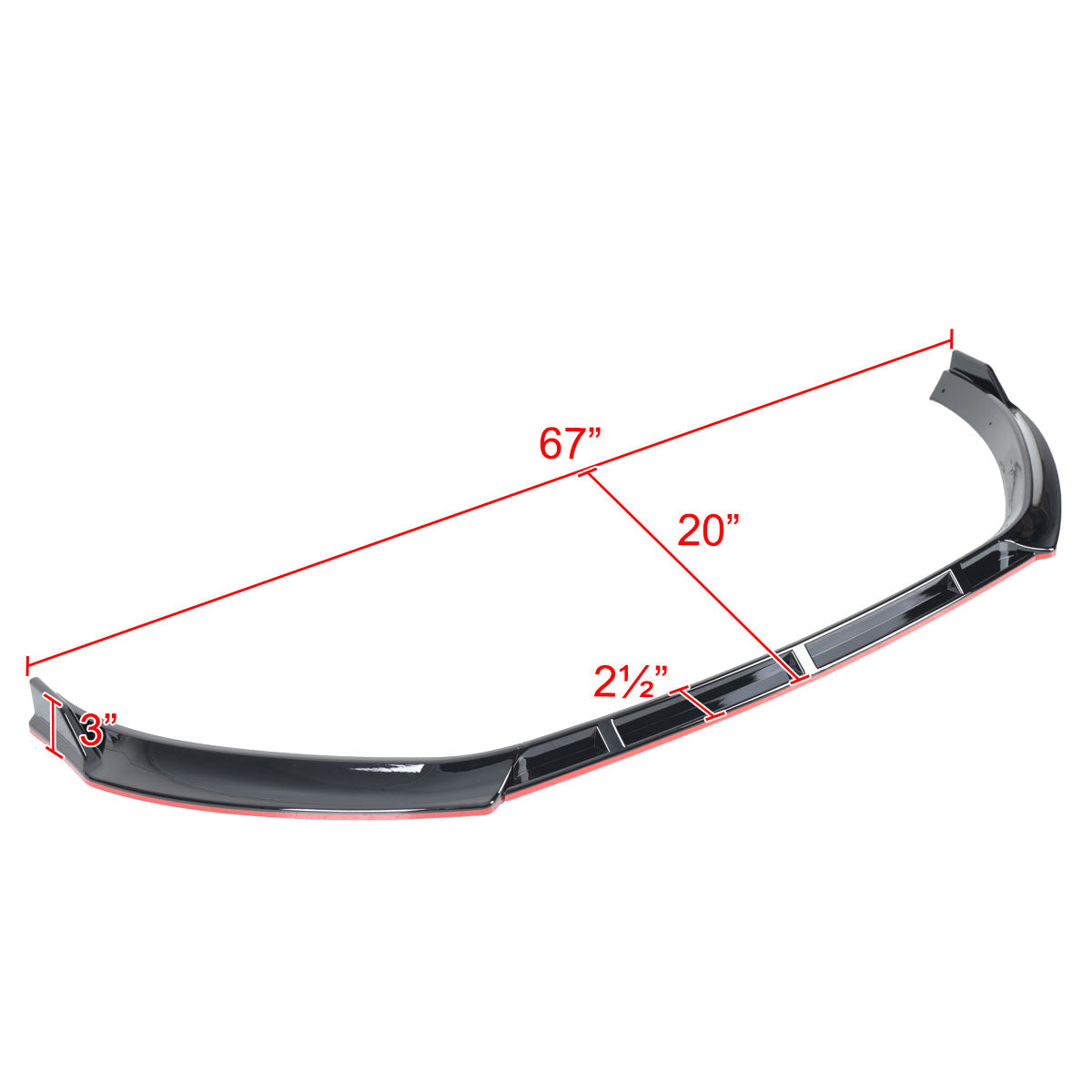 2014-2017 Volkswagen Golf Glossy Black/Red Trim 3PC Front Bumper Lip Splitter Kit