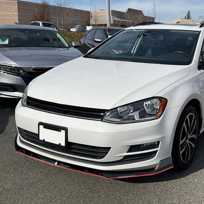 2014-2017 Volkswagen Golf Glossy Black/Red Trim 3PC Front Bumper Lip Splitter Kit