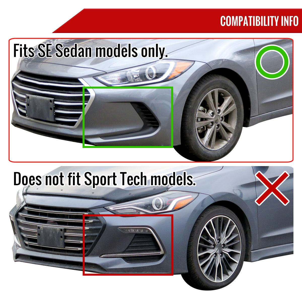 2017-2018 Hyundai Elantra Matte Black Polypropylene 3PC Bumper Lip