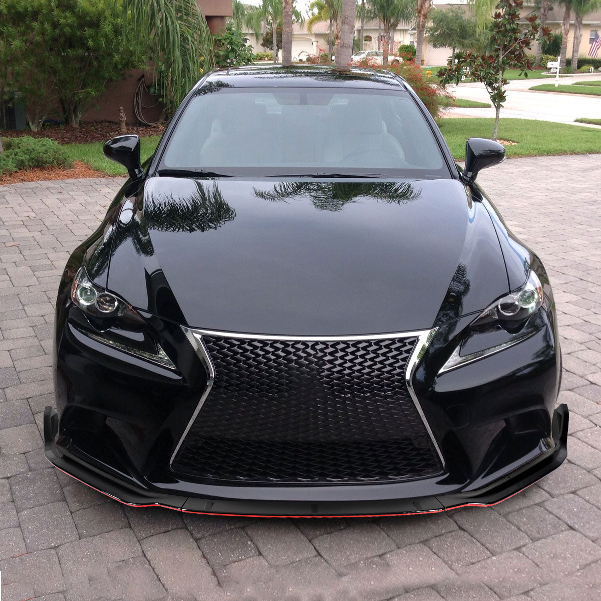 2014-2016 Lexus IS250 F-Sport Glossy Black/Red Trim 3PC Front Bumper Lip Splitter Kit