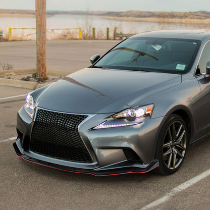 2014-2016 Lexus IS250 F-Sport Glossy Black/Red Trim 3PC Front Bumper Lip Splitter Kit