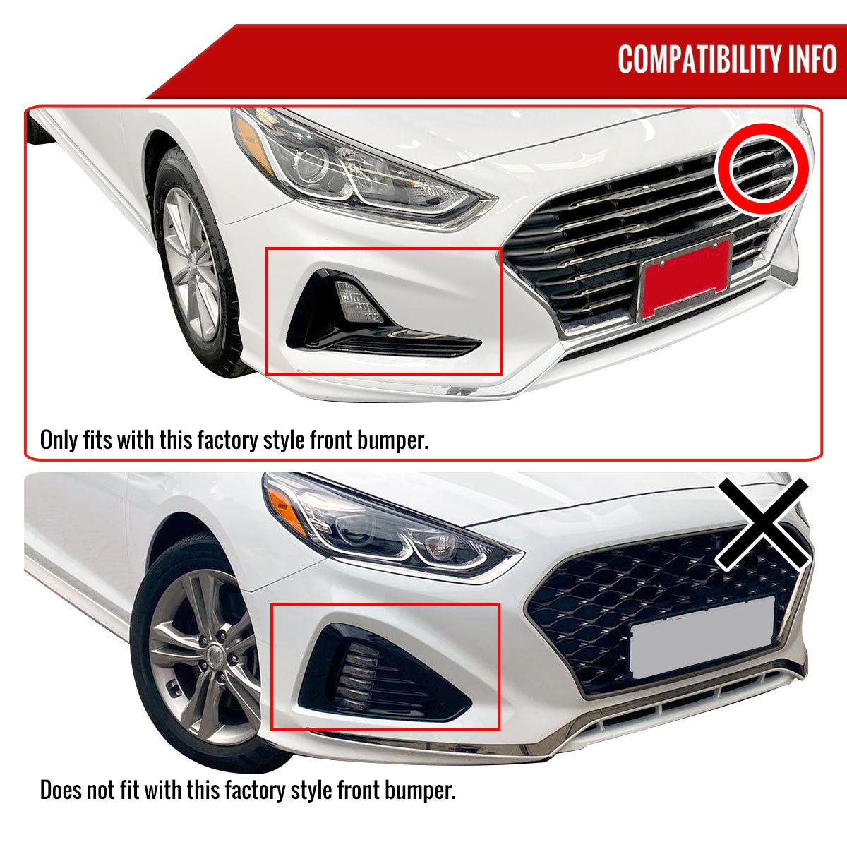 2018-2019 Hyundai Sonata Glossy Black 3PC Front Bumper Lip Splitter Kit