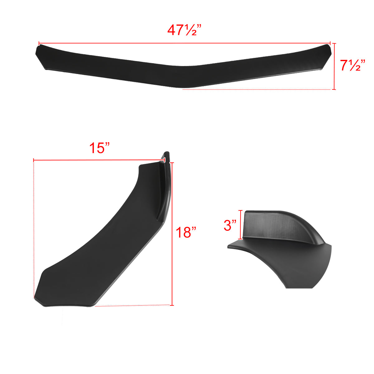 Universal Matte Black Polypropylene 3PC Bumper Lip