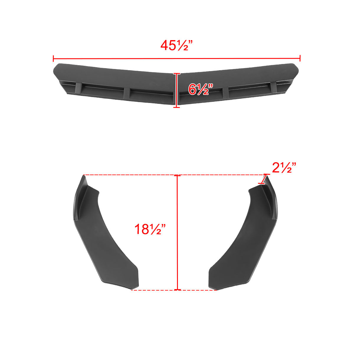 Universal Matte Black Polypropylene 3PC Front Bumper Lip Set