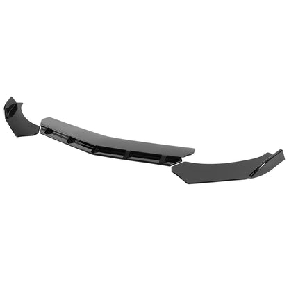 Universal Glossy Black Polypropylene 3PC Front Bumper Lip Set