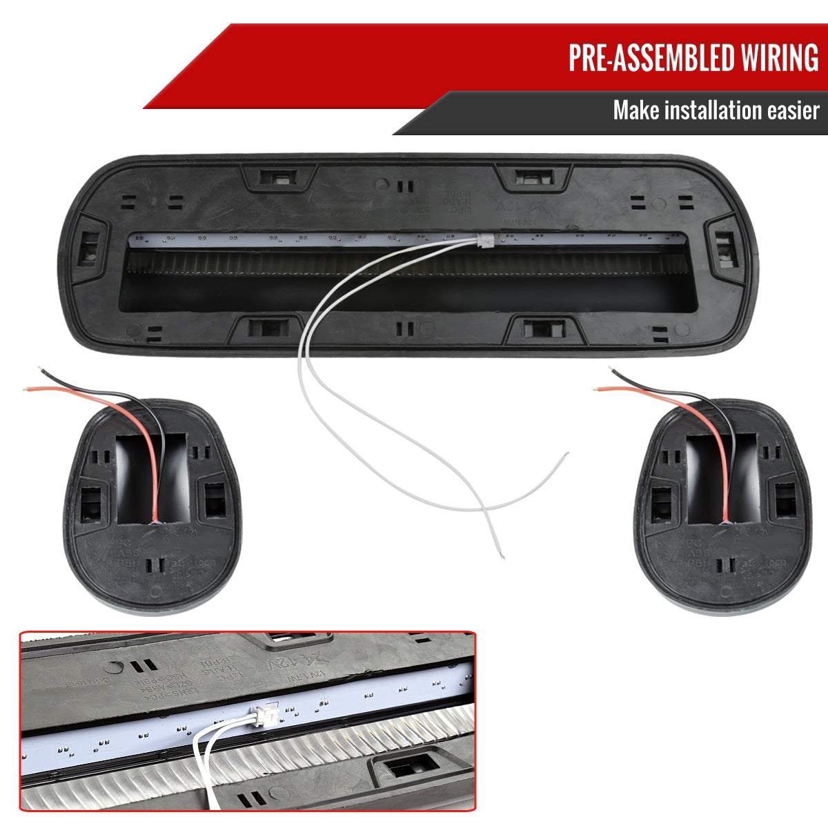 Universal 3PC Set Roof Cab Amber LED Lights (Black Housing/Clear Lens)