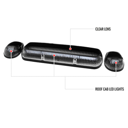 Universal 3PC Set Roof Cab Amber LED Lights (Black Housing/Clear Lens)
