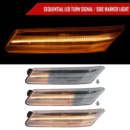 2005-2012 Porsche 911 997 Boxter 987 Sequential LED Front Bumper Side Marker Turn Signal Lights (Chrome Housing / Clear Lens)