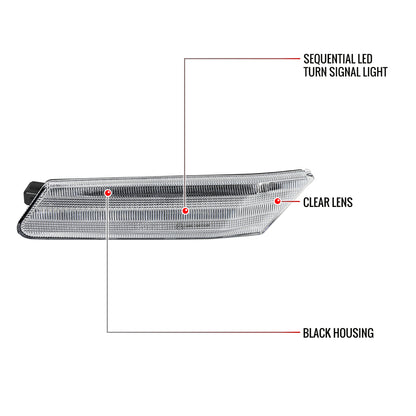 2005-2012 Porsche 911 997 Boxter 987 Sequential LED Front Bumper Side Marker Turn Signal Lights (Chrome Housing / Clear Lens)