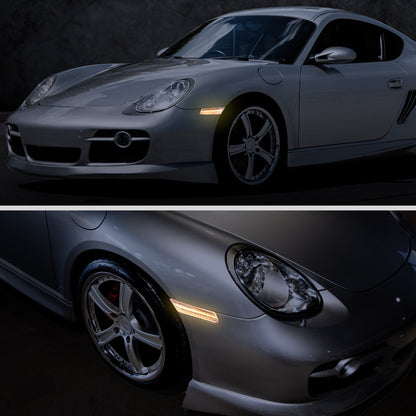 2005-2012 Porsche 911 997 Boxter 987 Sequential LED Front Bumper Side Marker Turn Signal Lights (Chrome Housing / Clear Lens)