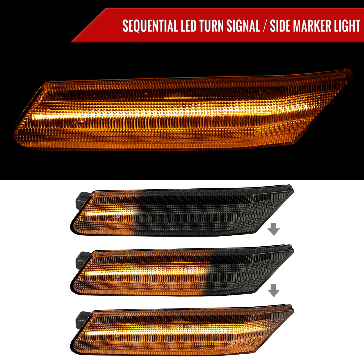 2005-2012 Porsche 911 997 Boxter 987 Sequential LED Front Bumper Side Marker Turn Signal Lights (Chrome Housing / Smoked Lens)