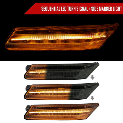 2005-2012 Porsche 911 997 Boxter 987 Sequential LED Front Bumper Side Marker Turn Signal Lights (Chrome Housing / Smoked Lens)