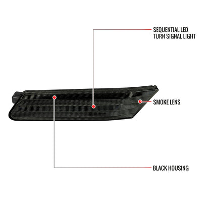 2005-2012 Porsche 911 997 Boxter 987 Sequential LED Front Bumper Side Marker Turn Signal Lights (Chrome Housing / Smoked Lens)